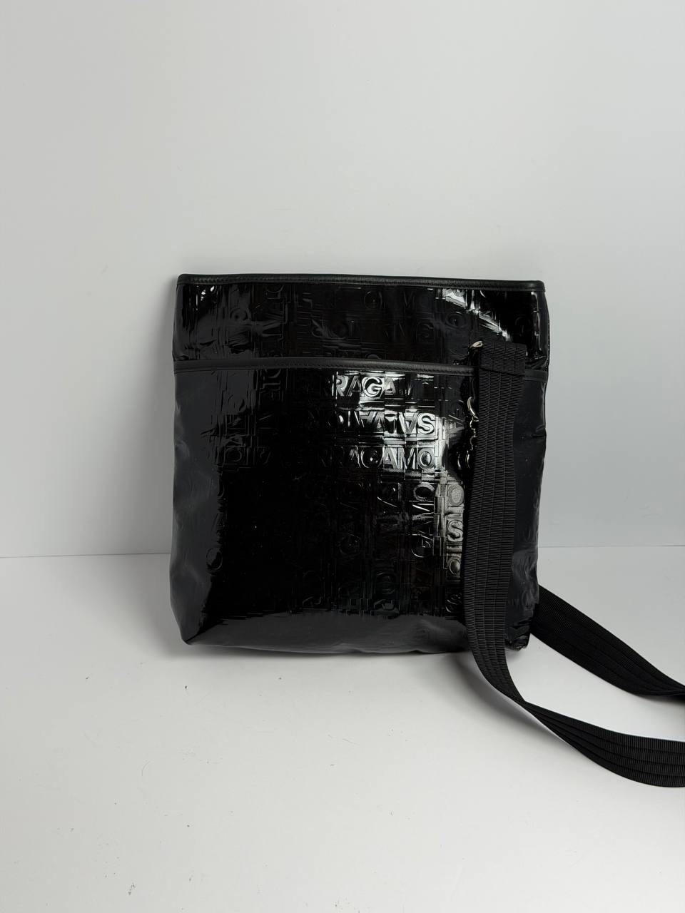 Salvatore Ferragamo Black Patent Leather Crossbody Bag